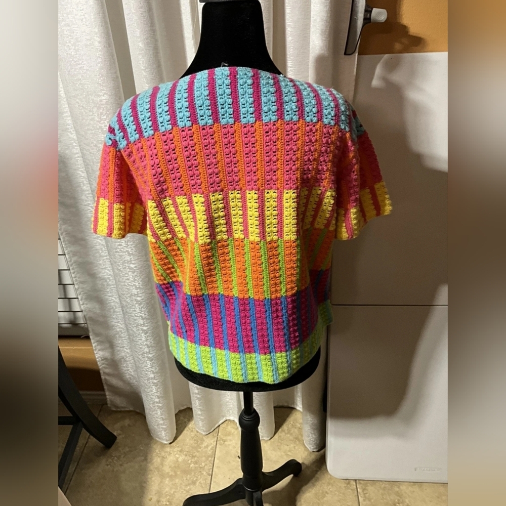 VTG 90s Y2K Michael Simon Knit Rainbow Button Up Shirt Women’s Large - Picture 2 of 6